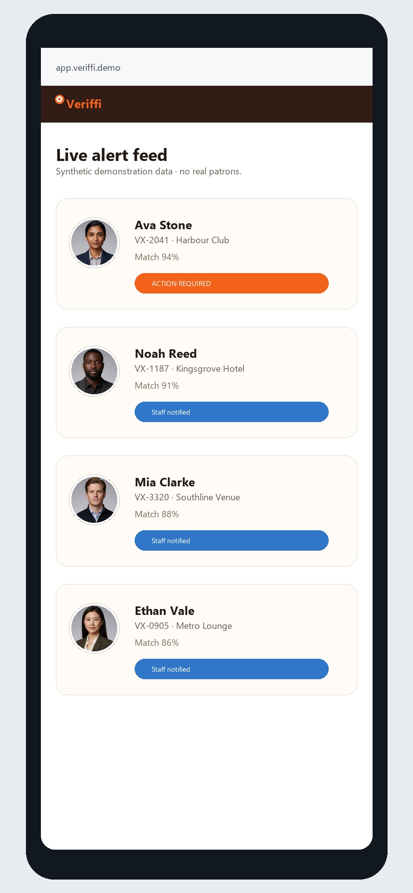 Mobile Veriffi alert screen